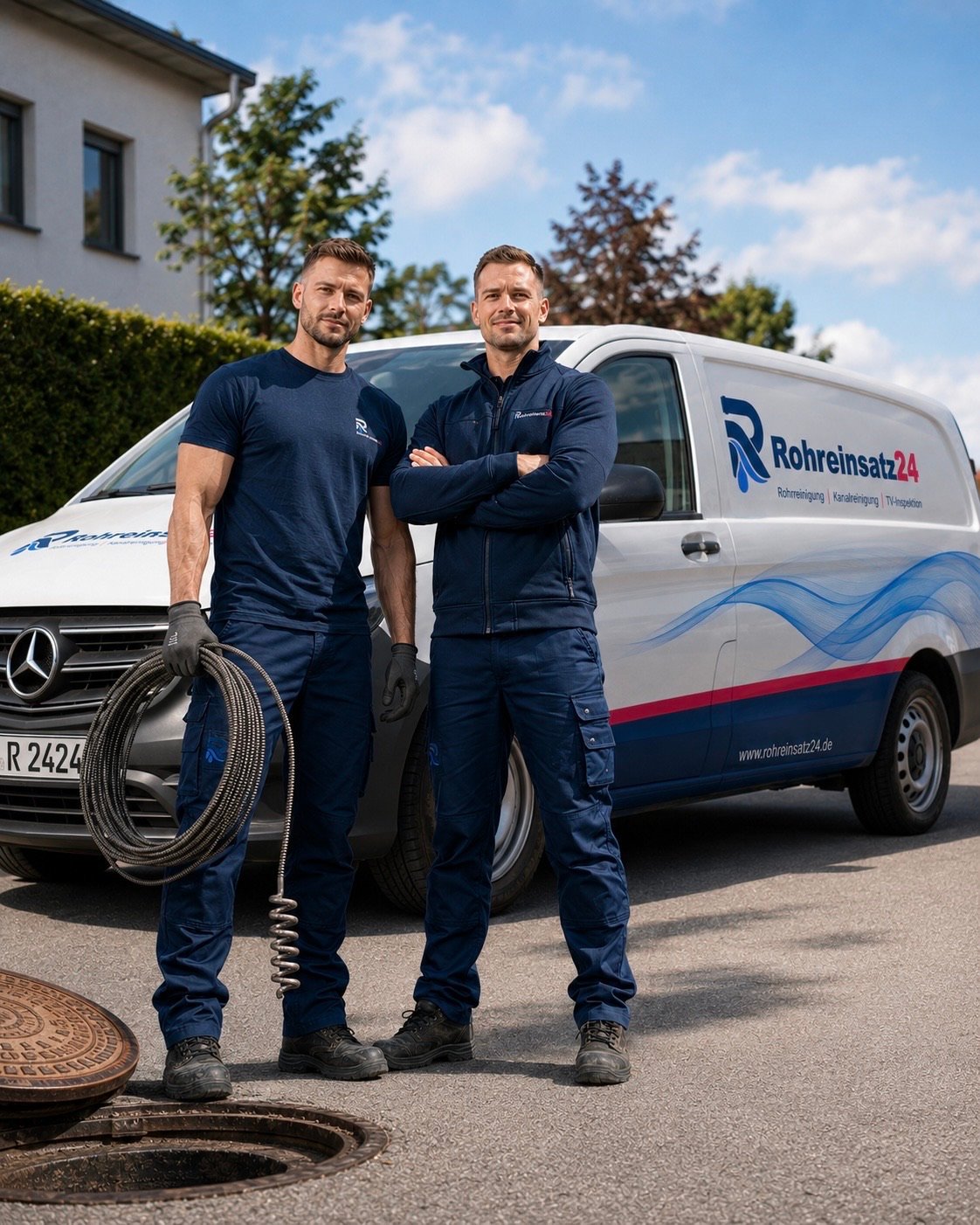 Rohreinsatz24 Team mit Einsatzfahrzeug