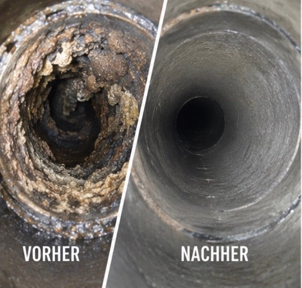 Rohrleitung vor und nach der Reinigung